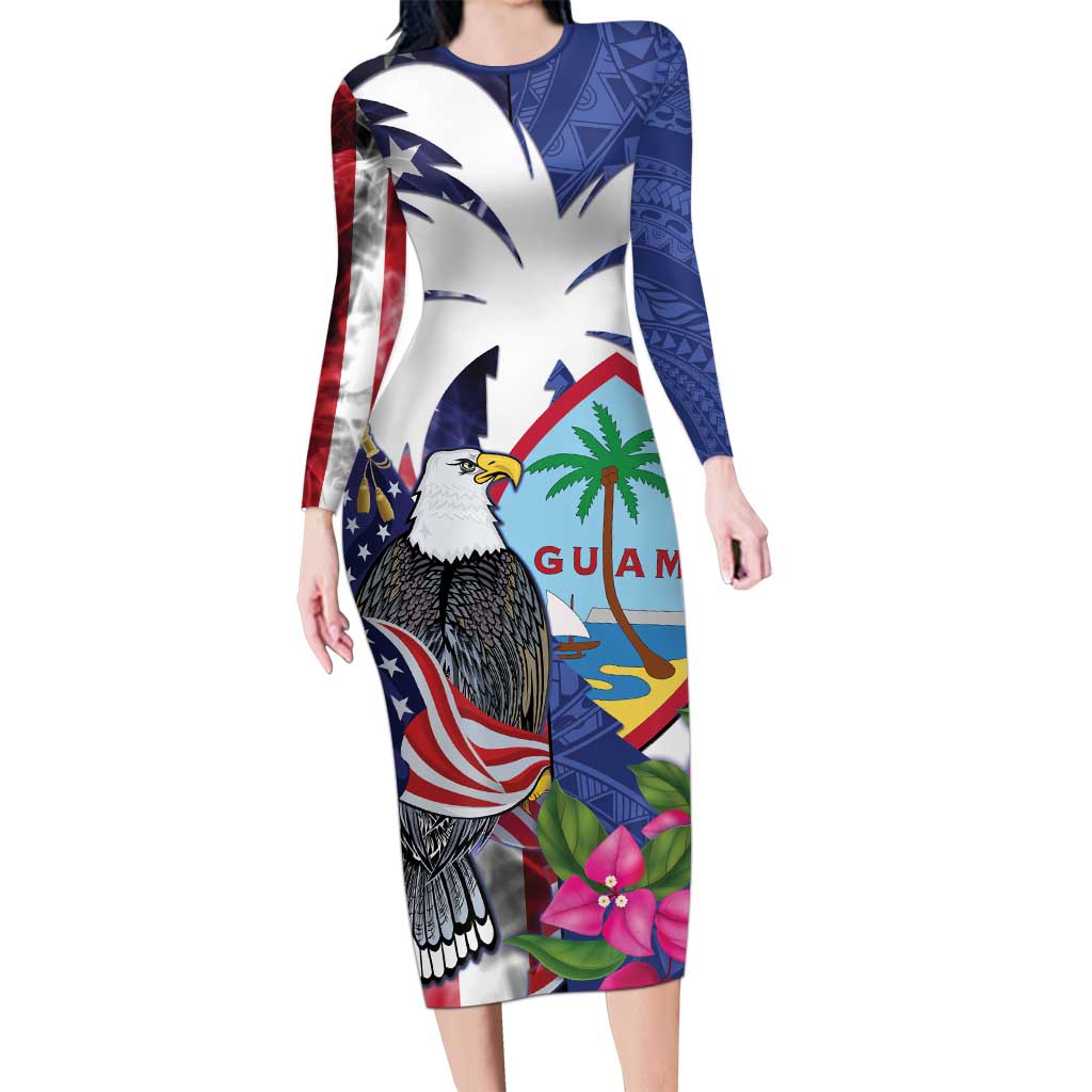 United States Guam Long Sleeve Bodycon Dress USA Eagle Guahan Seal Bougainvillea - Wonder Print Shop