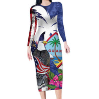 United States Guam Long Sleeve Bodycon Dress USA Eagle Guahan Seal Bougainvillea - Wonder Print Shop