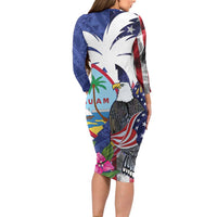 United States Guam Long Sleeve Bodycon Dress USA Eagle Guahan Seal Bougainvillea - Wonder Print Shop