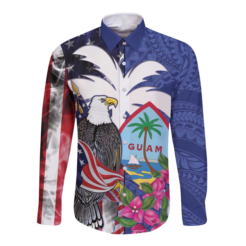 United States Guam Long Sleeve Button Shirt USA Eagle Guahan Seal Bougainvillea - Wonder Print Shop
