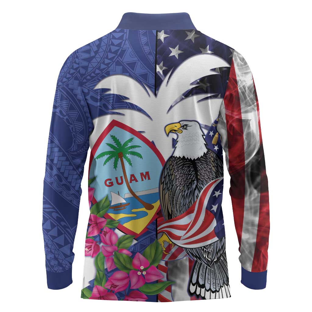 United States Guam Long Sleeve Polo Shirt USA Eagle Guahan Seal Bougainvillea - Wonder Print Shop