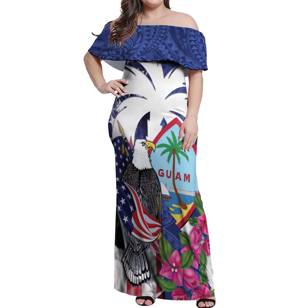 United States Guam Off Shoulder Maxi Dress USA Eagle Guahan Seal Bougainvillea - Wonder Print Shop