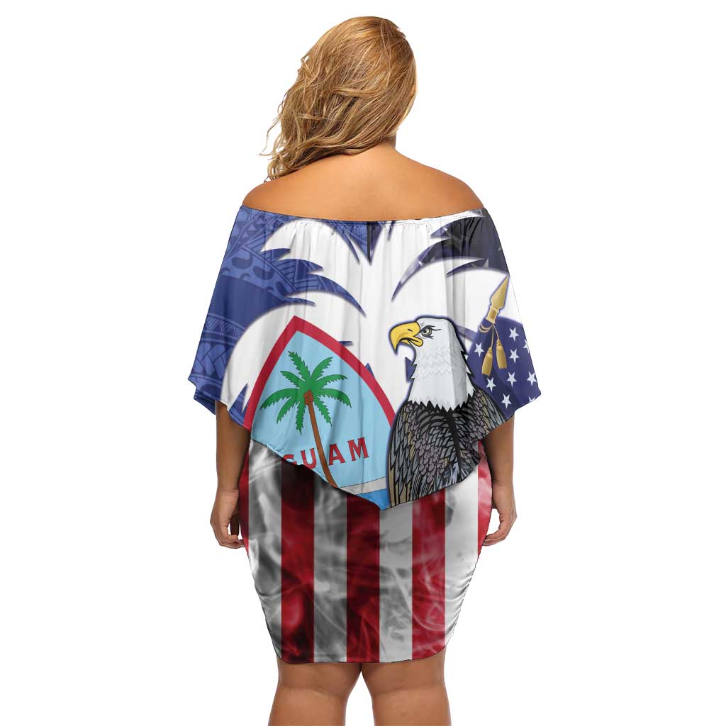 United States Guam Off Shoulder Short Dress USA Eagle Guahan Seal Bougainvillea - Wonder Print Shop