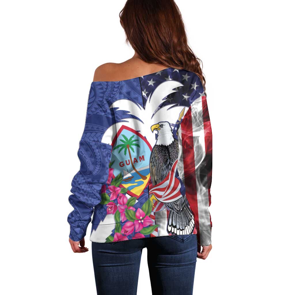 United States Guam Off Shoulder Sweater USA Eagle Guahan Seal Bougainvillea - Wonder Print Shop