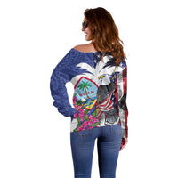 United States Guam Off Shoulder Sweater USA Eagle Guahan Seal Bougainvillea - Wonder Print Shop