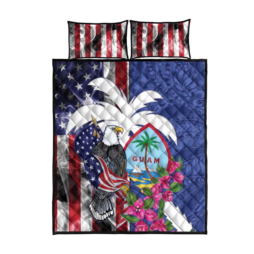 United States Guam Quilt Bed Set USA Eagle Guahan Seal Bougainvillea - Wonder Print Shop
