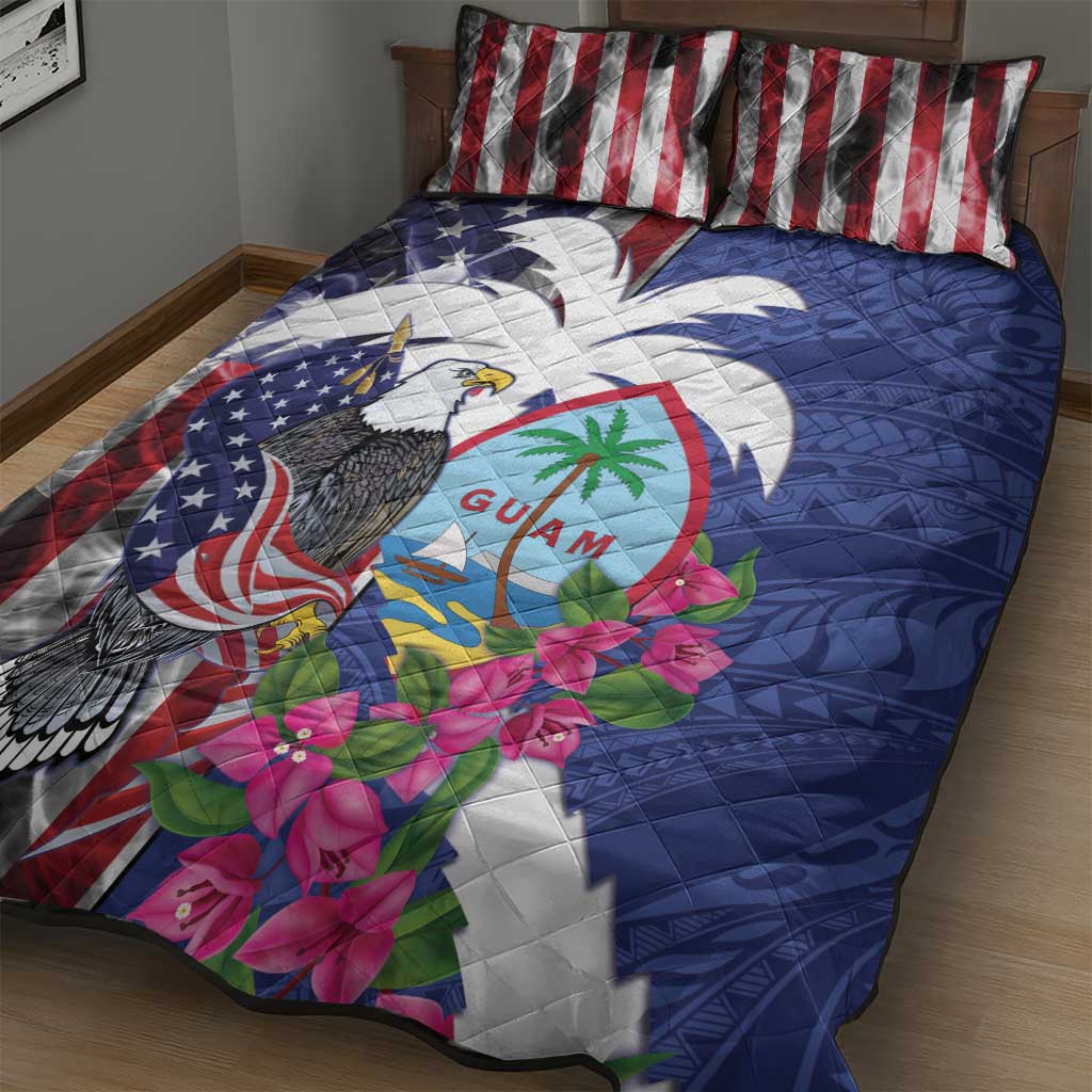 United States Guam Quilt Bed Set USA Eagle Guahan Seal Bougainvillea - Wonder Print Shop