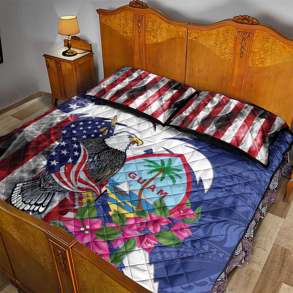 United States Guam Quilt Bed Set USA Eagle Guahan Seal Bougainvillea - Wonder Print Shop