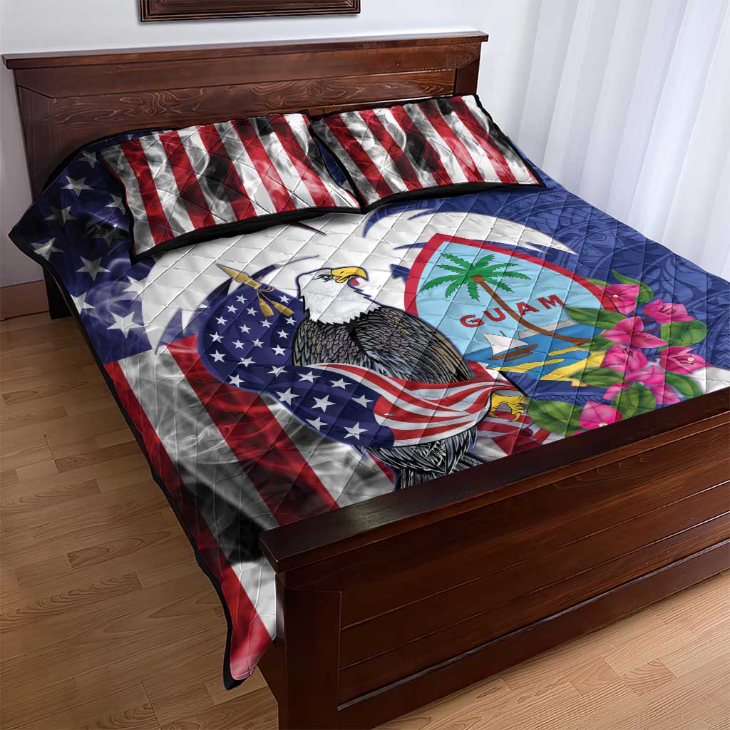 United States Guam Quilt Bed Set USA Eagle Guahan Seal Bougainvillea - Wonder Print Shop