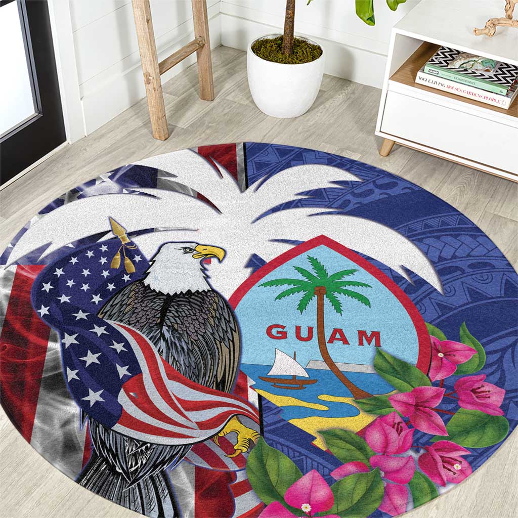 United States Guam Round Carpet USA Eagle Guahan Seal Bougainvillea - Wonder Print Shop