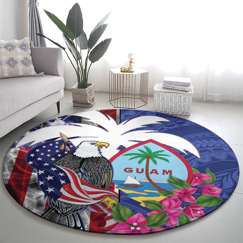 United States Guam Round Carpet USA Eagle Guahan Seal Bougainvillea - Wonder Print Shop