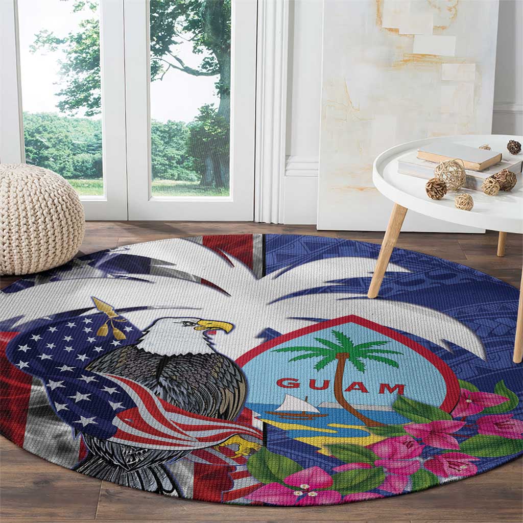 United States Guam Round Carpet USA Eagle Guahan Seal Bougainvillea - Wonder Print Shop