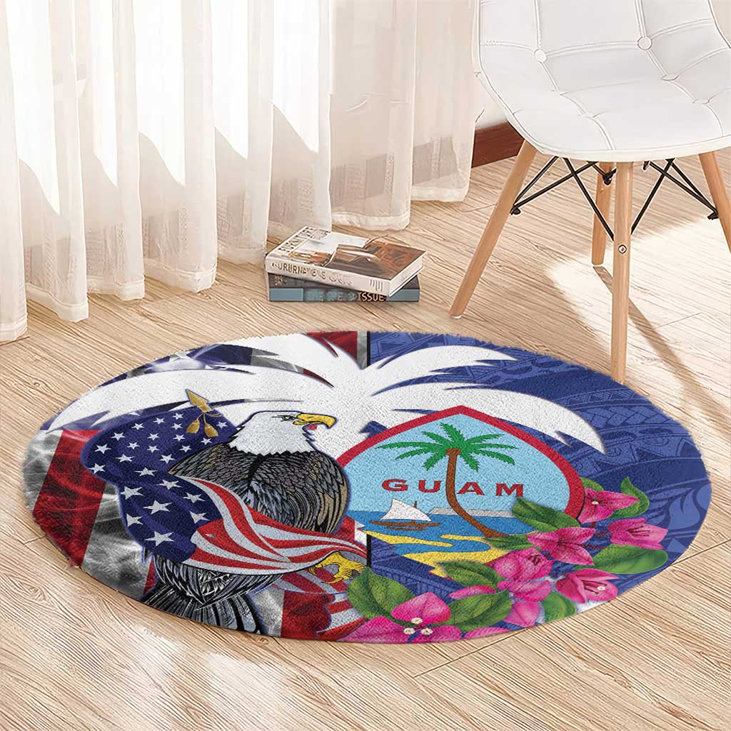 United States Guam Round Carpet USA Eagle Guahan Seal Bougainvillea - Wonder Print Shop