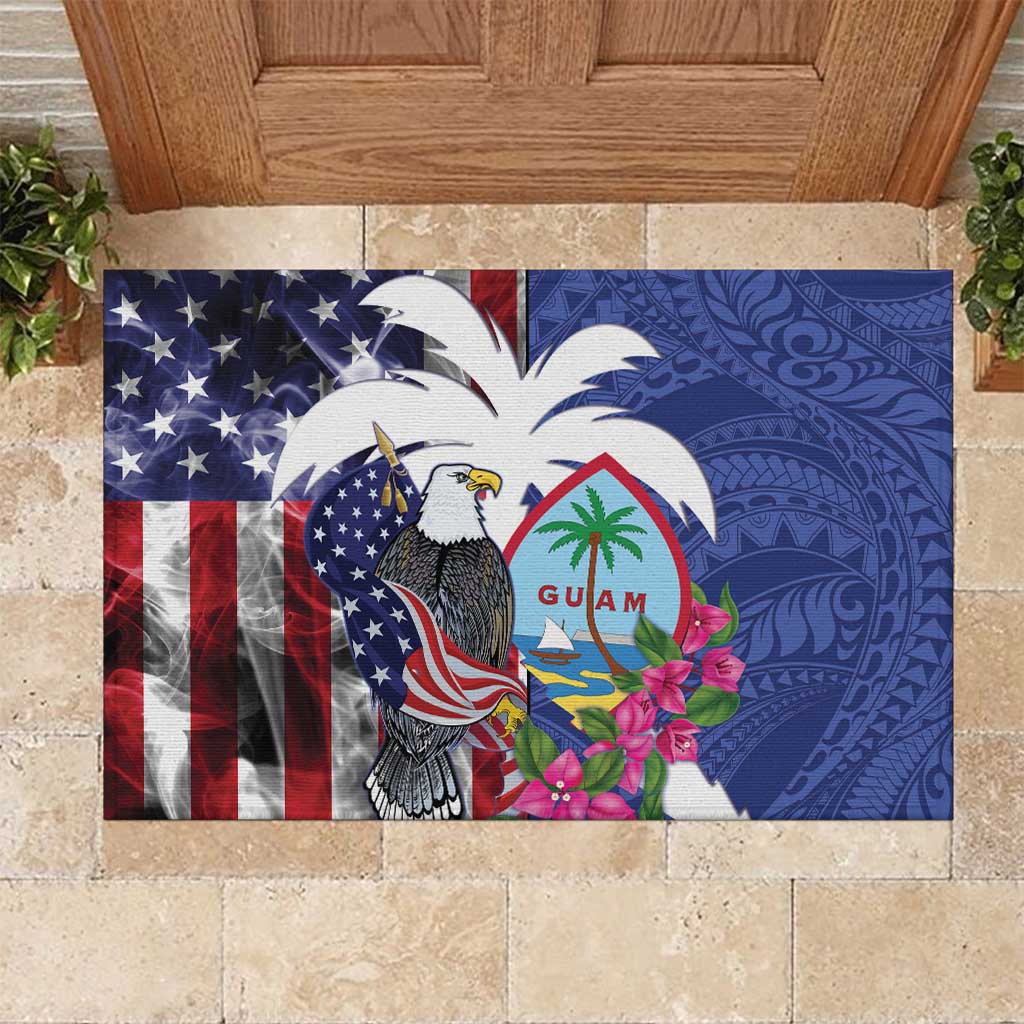 United States Guam Rubber Doormat USA Eagle Guahan Seal Bougainvillea - Wonder Print Shop