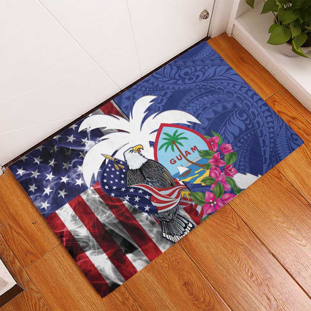 United States Guam Rubber Doormat USA Eagle Guahan Seal Bougainvillea - Wonder Print Shop