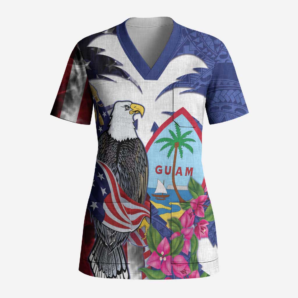 United States Guam Scrub Top USA Eagle Guahan Seal Bougainvillea - Wonder Print Shop