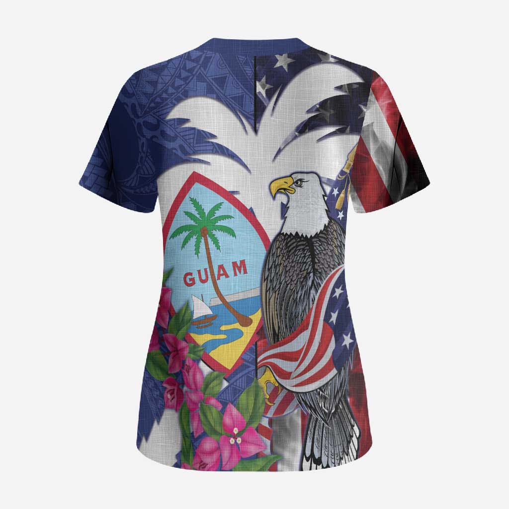 United States Guam Scrub Top USA Eagle Guahan Seal Bougainvillea - Wonder Print Shop