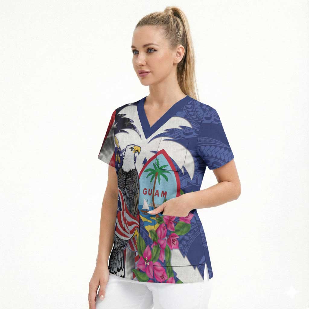 United States Guam Scrub Top USA Eagle Guahan Seal Bougainvillea - Wonder Print Shop