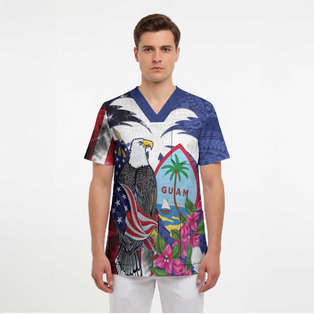 United States Guam Scrub Top USA Eagle Guahan Seal Bougainvillea - Wonder Print Shop