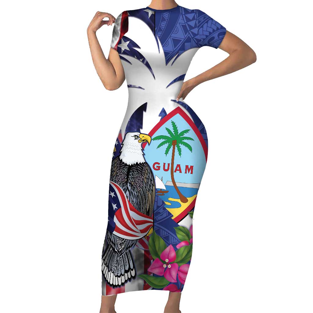 United States Guam Short Sleeve Bodycon Dress USA Eagle Guahan Seal Bougainvillea - Wonder Print Shop