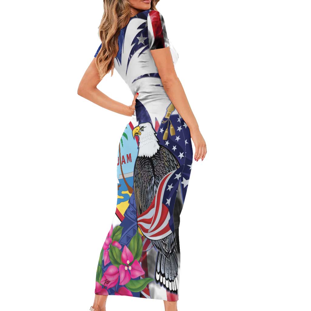 United States Guam Short Sleeve Bodycon Dress USA Eagle Guahan Seal Bougainvillea - Wonder Print Shop
