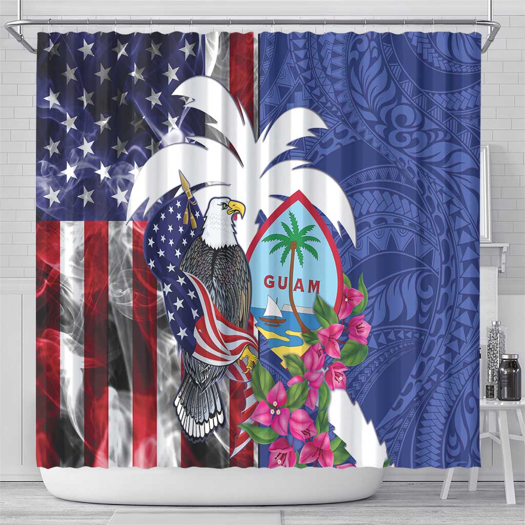 United States Guam Shower Curtain USA Eagle Guahan Seal Bougainvillea - Wonder Print Shop