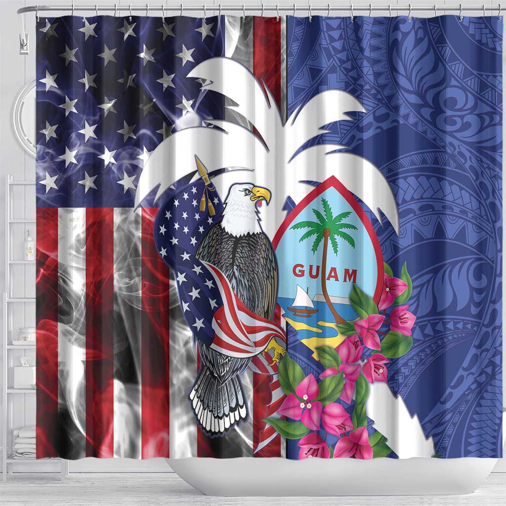 United States Guam Shower Curtain USA Eagle Guahan Seal Bougainvillea - Wonder Print Shop