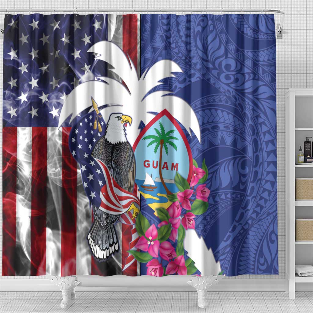 United States Guam Shower Curtain USA Eagle Guahan Seal Bougainvillea - Wonder Print Shop