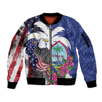 United States Guam Sleeve Zip Bomber Jacket USA Eagle Guahan Seal Bougainvillea - Wonder Print Shop