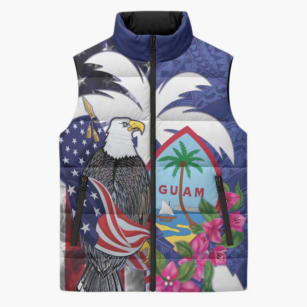 United States Guam Sleeveless Puffer Jacket USA Eagle Guahan Seal Bougainvillea - Wonder Print Shop