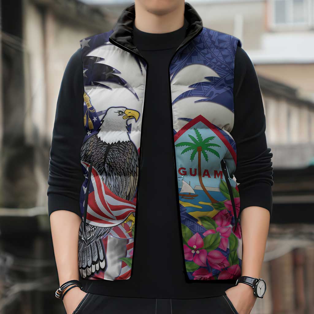 United States Guam Sleeveless Puffer Jacket USA Eagle Guahan Seal Bougainvillea - Wonder Print Shop