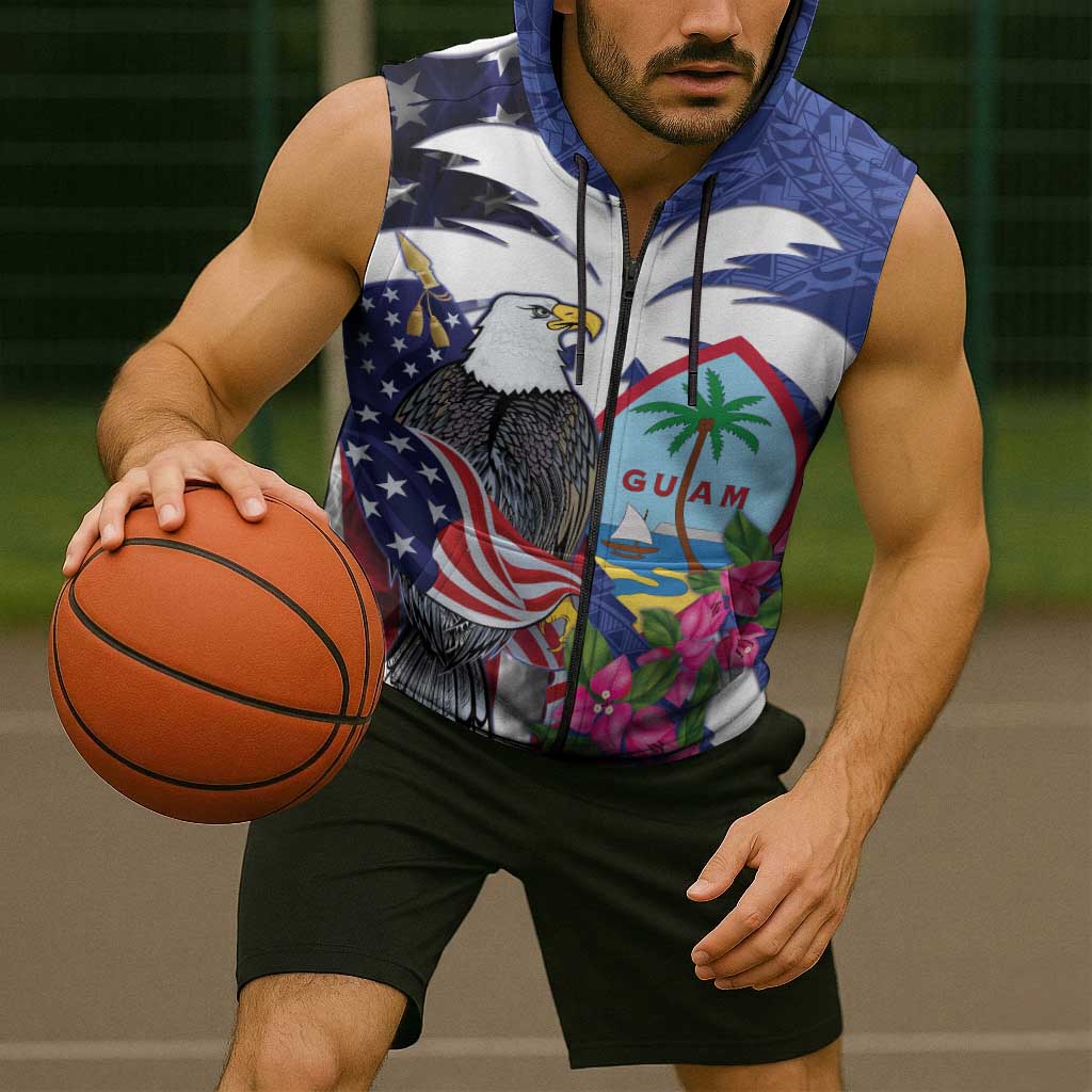 United States Guam Sleeveless Zip Hoodie USA Eagle Guahan Seal Bougainvillea - Wonder Print Shop
