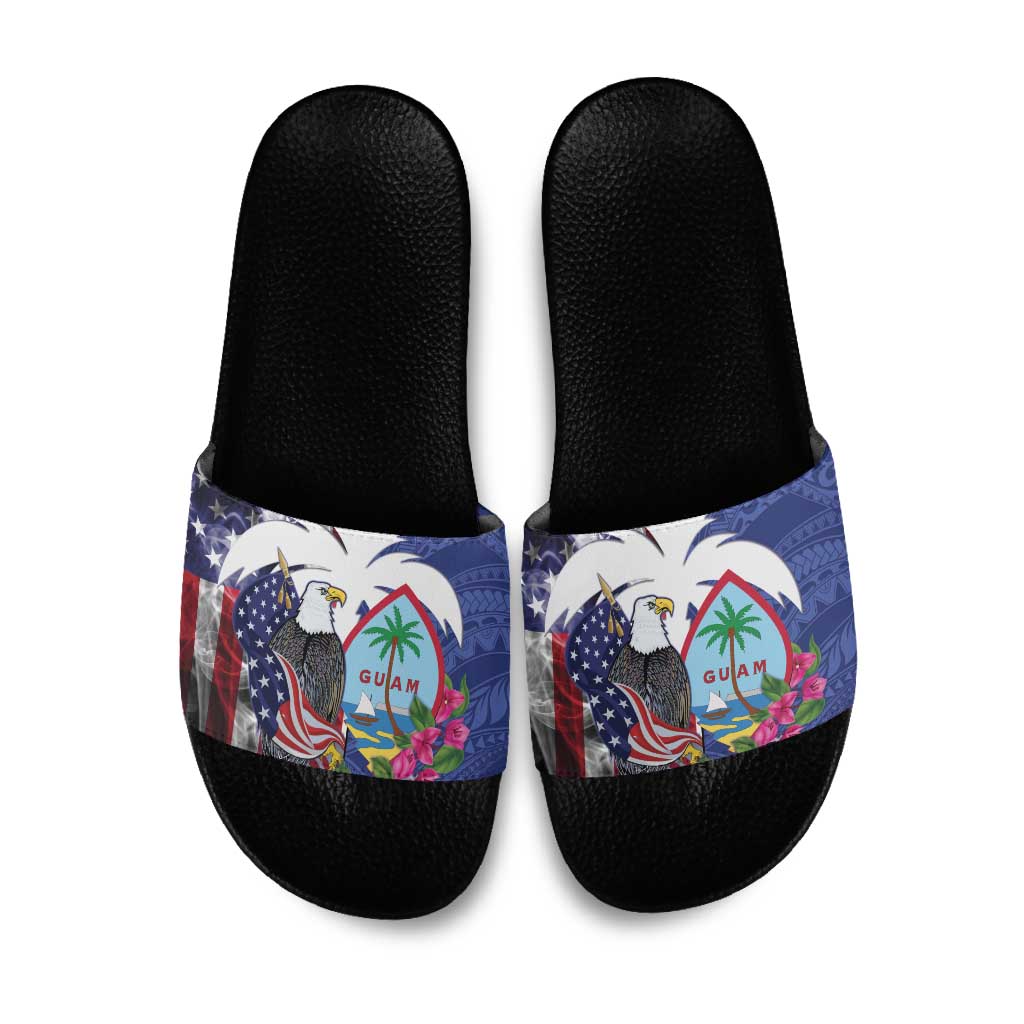 United States Guam Slide Sandals USA Eagle Guahan Seal Bougainvillea - Wonder Print Shop