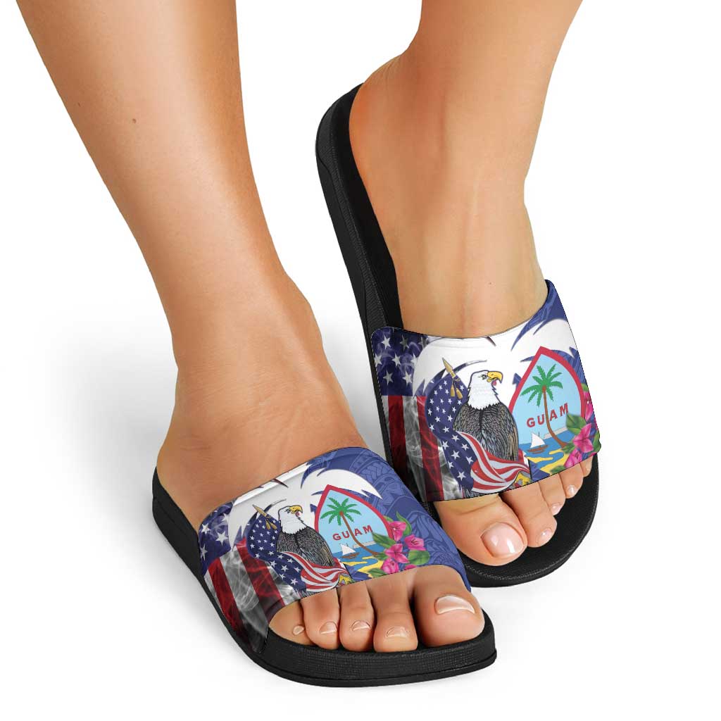 United States Guam Slide Sandals USA Eagle Guahan Seal Bougainvillea - Wonder Print Shop