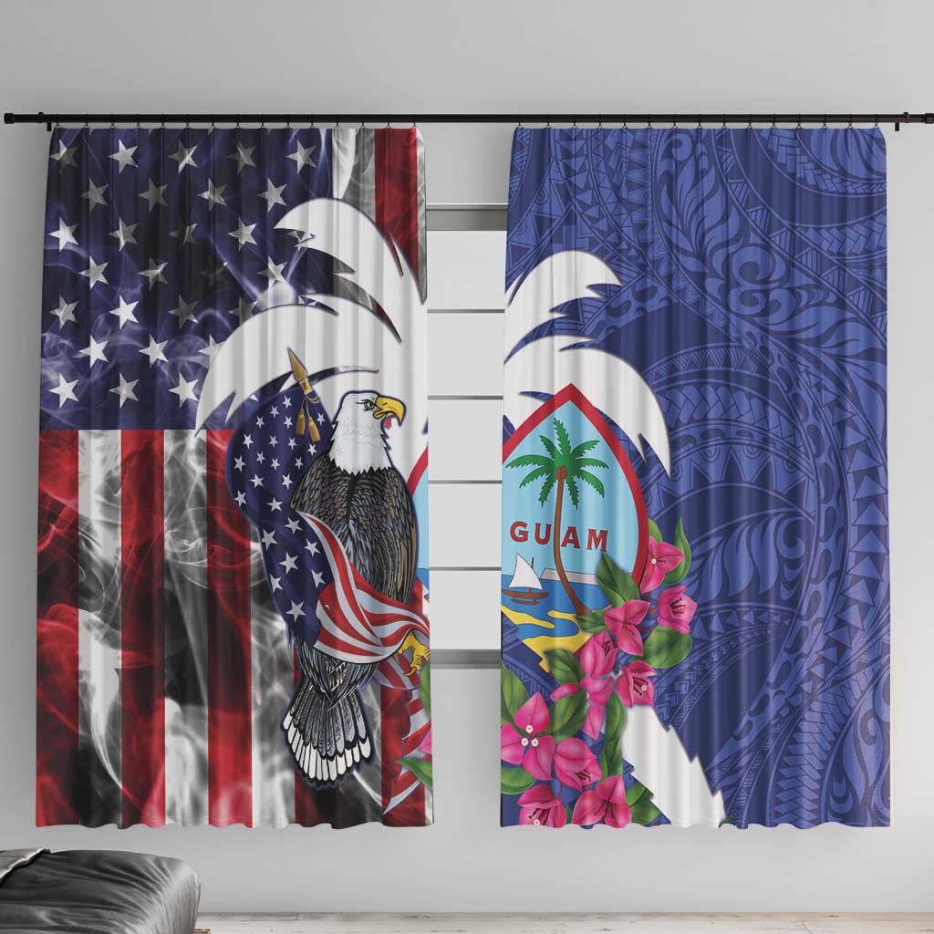 United States Guam Window Curtain USA Eagle Guahan Seal Bougainvillea - Wonder Print Shop