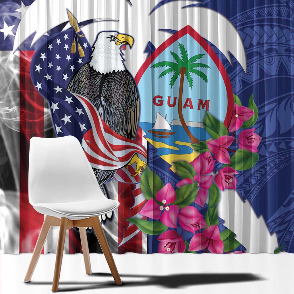 United States Guam Window Curtain USA Eagle Guahan Seal Bougainvillea - Wonder Print Shop