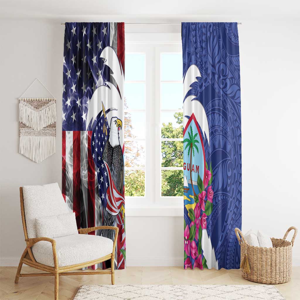 United States Guam Window Curtain USA Eagle Guahan Seal Bougainvillea - Wonder Print Shop
