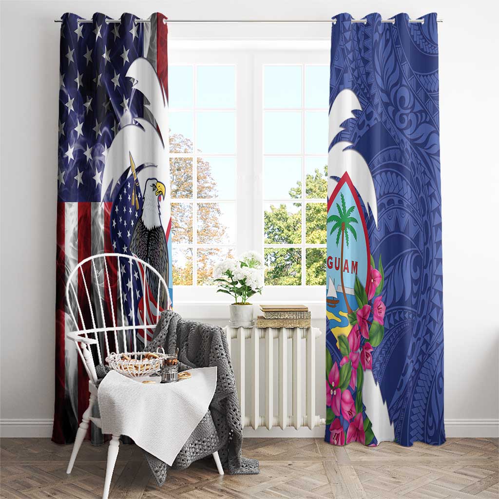 United States Guam Window Curtain USA Eagle Guahan Seal Bougainvillea - Wonder Print Shop
