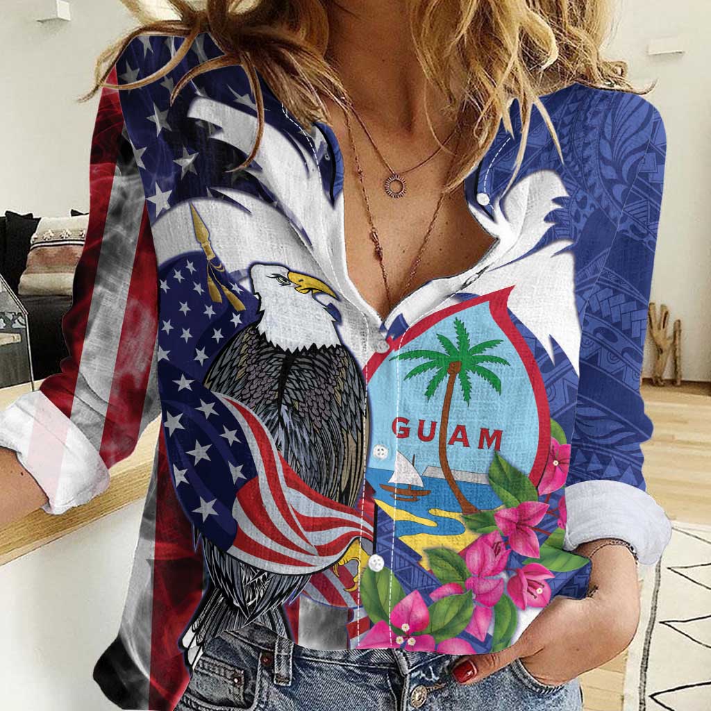 United States Guam Women Casual Shirt USA Eagle Guahan Seal Bougainvillea - Wonder Print Shop