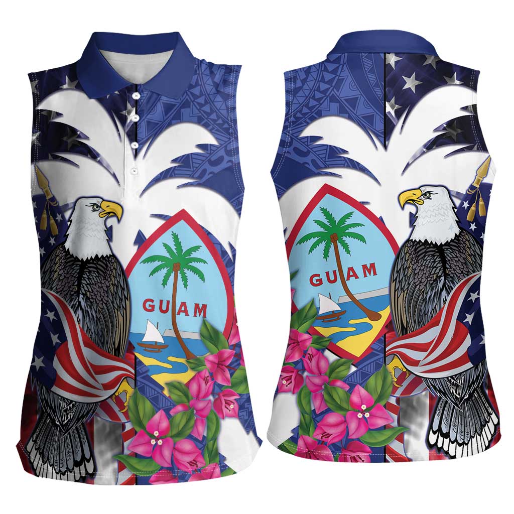 United States Guam Women Sleeveless Polo Shirt USA Eagle Guahan Seal Bougainvillea - Wonder Print Shop