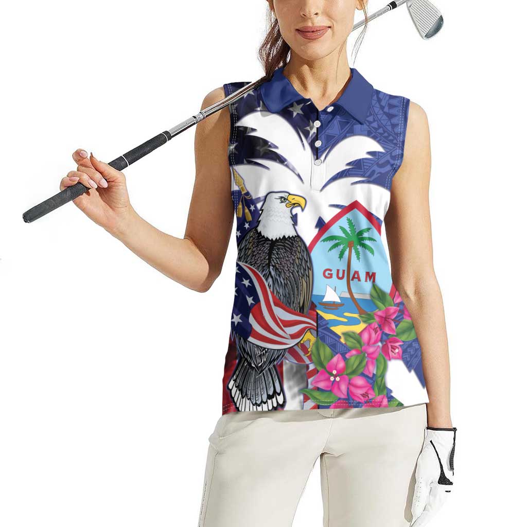 United States Guam Women Sleeveless Polo Shirt USA Eagle Guahan Seal Bougainvillea - Wonder Print Shop
