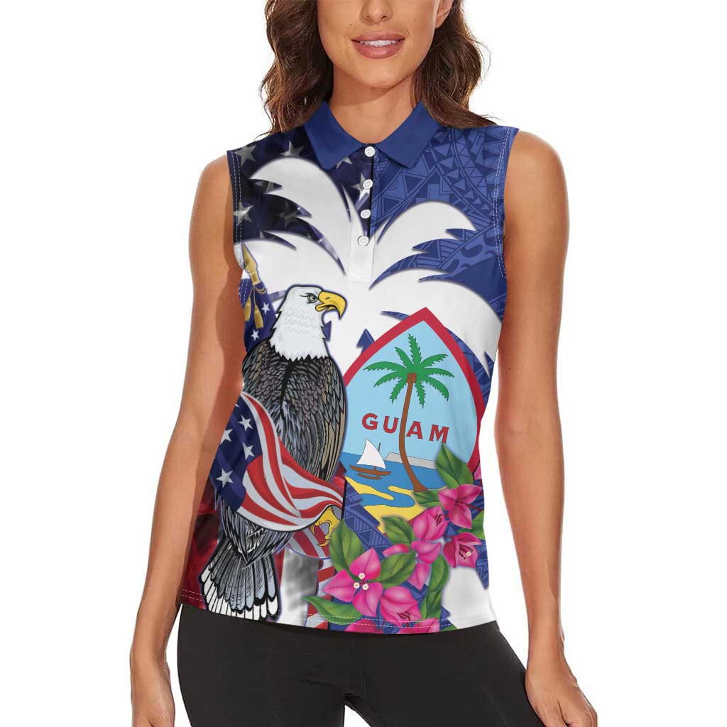 United States Guam Women Sleeveless Polo Shirt USA Eagle Guahan Seal Bougainvillea - Wonder Print Shop