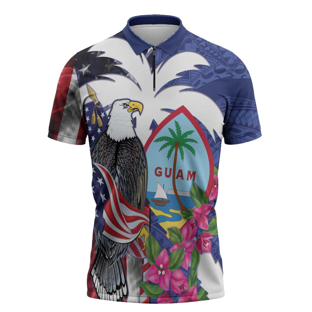 United States Guam Zipper Polo Shirt USA Eagle Guahan Seal Bougainvillea - Wonder Print Shop