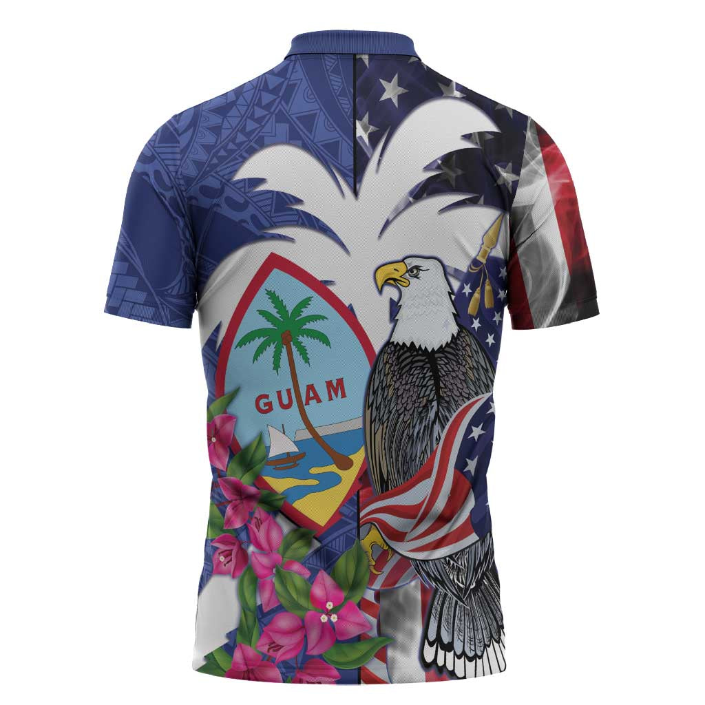 United States Guam Zipper Polo Shirt USA Eagle Guahan Seal Bougainvillea - Wonder Print Shop