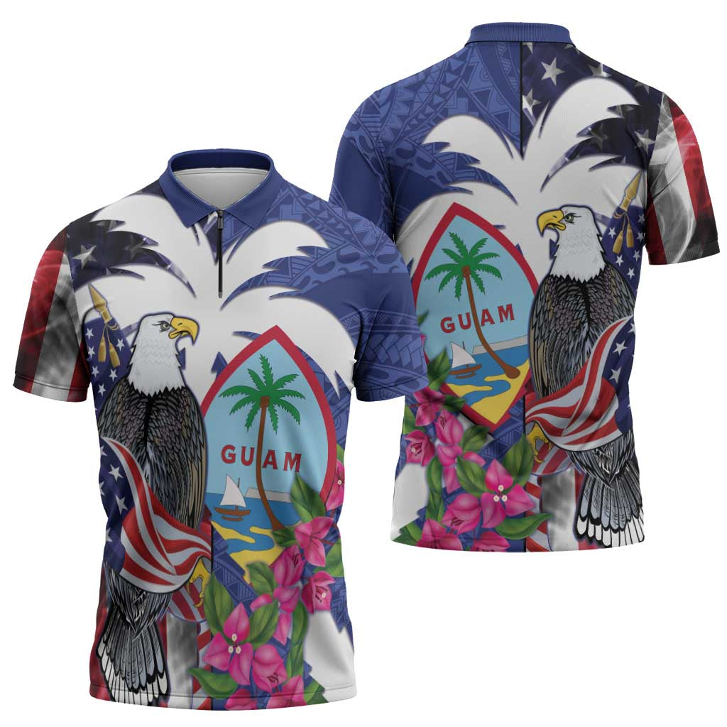 United States Guam Zipper Polo Shirt USA Eagle Guahan Seal Bougainvillea - Wonder Print Shop