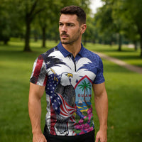 United States Guam Zipper Polo Shirt USA Eagle Guahan Seal Bougainvillea - Wonder Print Shop