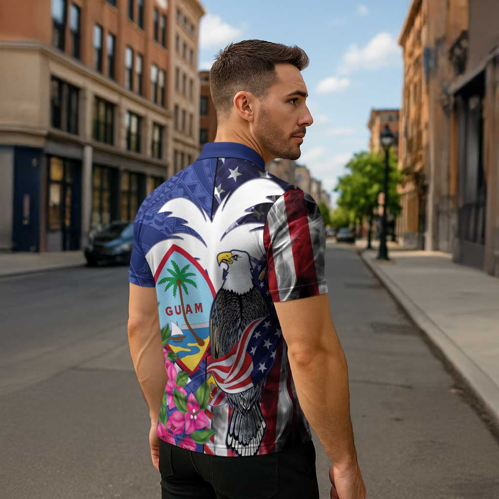 United States Guam Zipper Polo Shirt USA Eagle Guahan Seal Bougainvillea - Wonder Print Shop