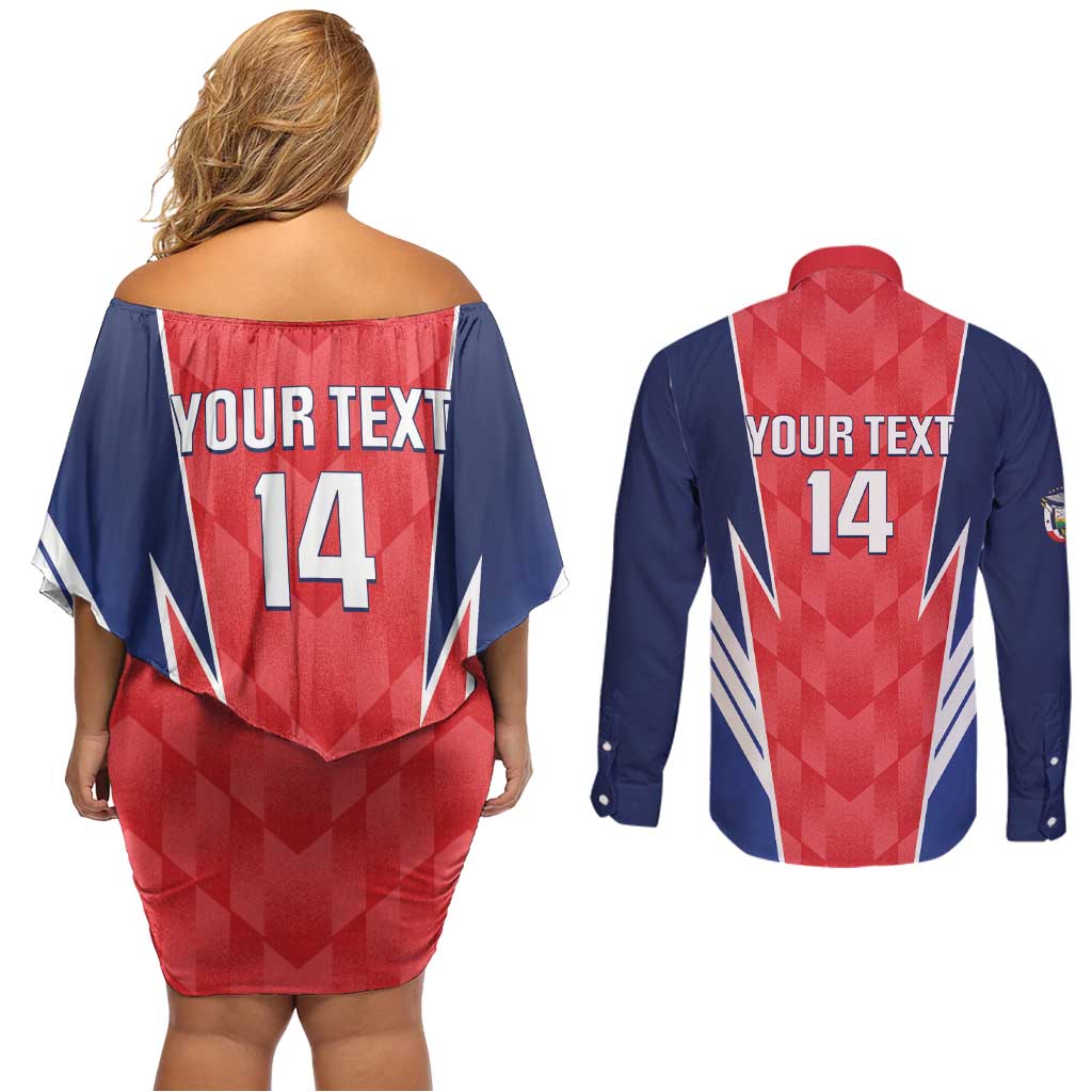 Custom Panama Football Couples Matching Off Shoulder Short Dress and Long Sleeve Button Shirt 2025 Vamos Los Canaleros