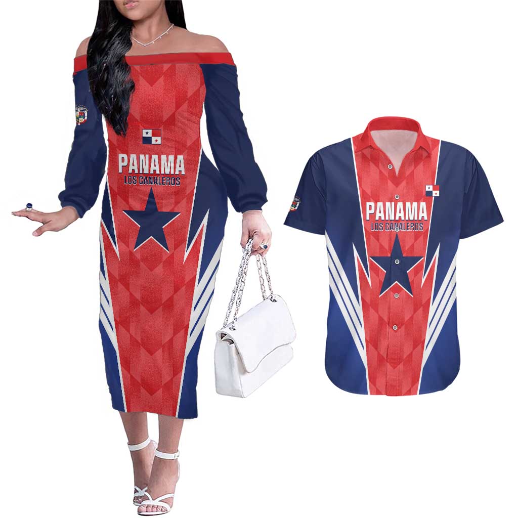 Custom Panama Football Couples Matching Off The Shoulder Long Sleeve Dress and Hawaiian Shirt 2025 Vamos Los Canaleros