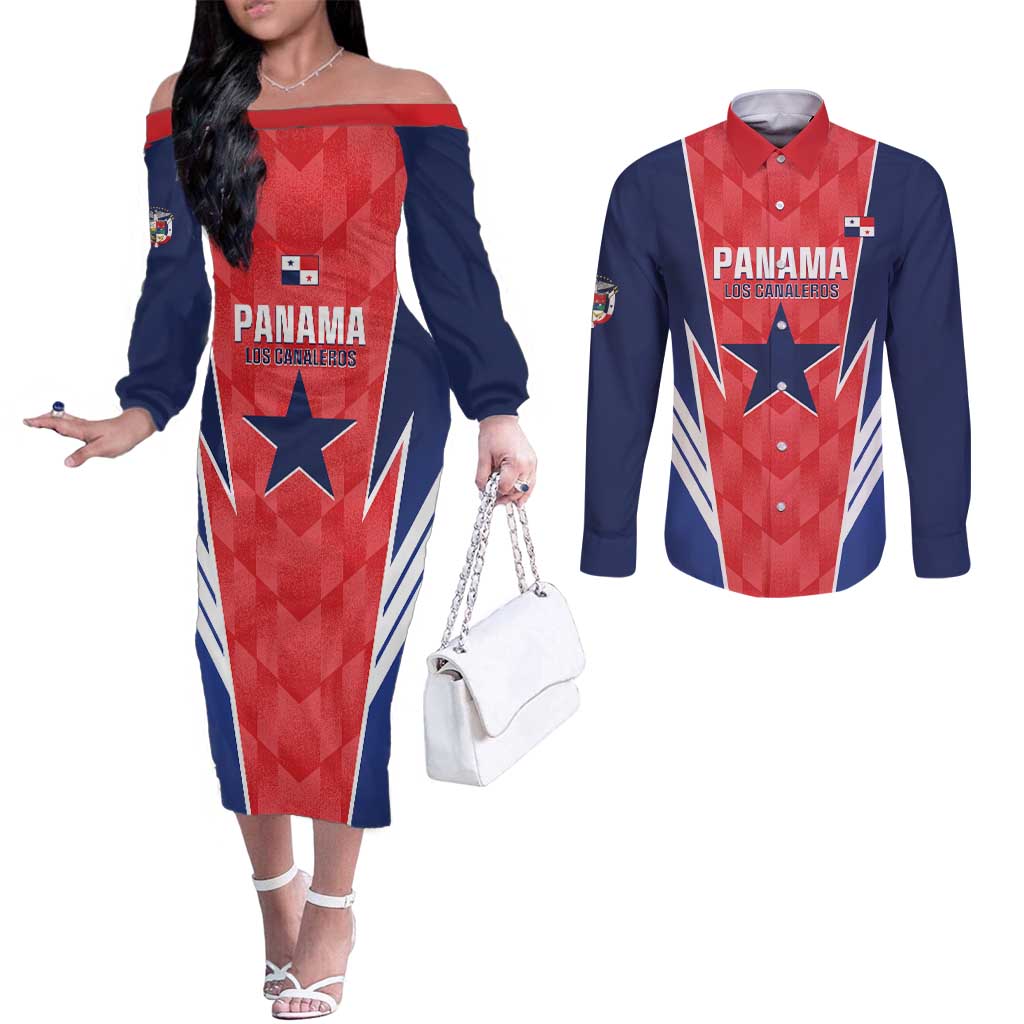 Custom Panama Football Couples Matching Off The Shoulder Long Sleeve Dress and Long Sleeve Button Shirt 2025 Vamos Los Canaleros